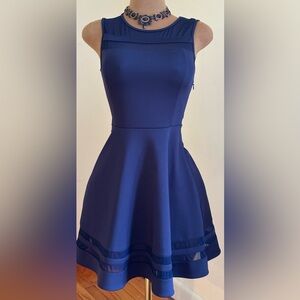 Lulu’s Navy Blue Midi Spandex Fit & Flare Sheer Stripes  Dress Sz XS